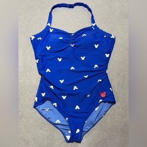 Disney Royal Blue One-Piece Swimsuit with White & Red Mickey Icons
